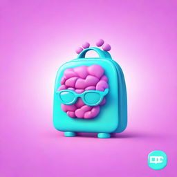 A cute 3D backpack adorned with a shining, vibrant brain used as a logo.