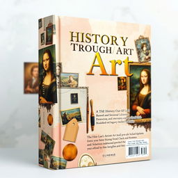 A stunning book cover for a history art book, featuring a dynamic collage of historical artworks from various periods including Renaissance, Baroque, and Impressionism