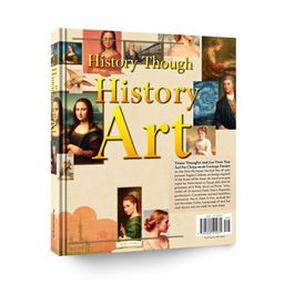 A stunning book cover for a history art book, featuring a dynamic collage of historical artworks from various periods including Renaissance, Baroque, and Impressionism