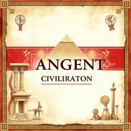 An aesthetically captivating A4 cover design themed around ancient civilization, featuring a harmonious background in beige and white tones with striking red accents