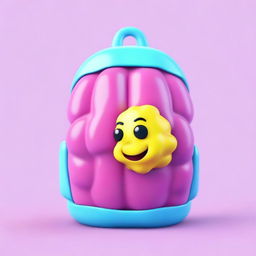 A cute 3D backpack adorned with a shining, vibrant brain used as a logo.