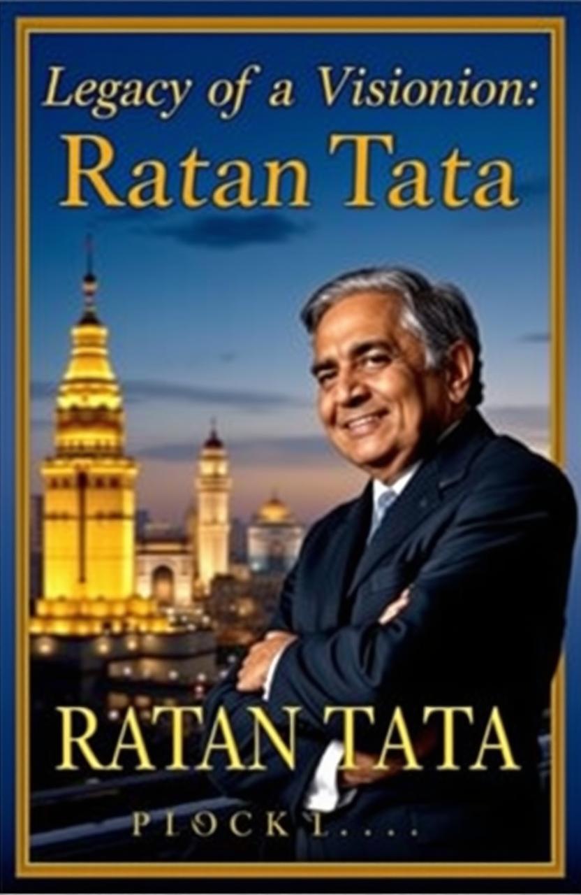 A captivating book cover featuring Ratan Tata, the prominent Indian industrialist, depicted in a thoughtful pose