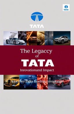 A captivating book cover design for a publication about Tata Group, featuring the iconic Tata logo prominently at the top