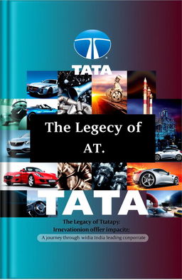 A captivating book cover design for a publication about Tata Group, featuring the iconic Tata logo prominently at the top