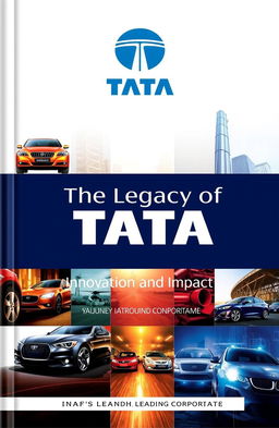 A captivating book cover design for a publication about Tata Group, featuring the iconic Tata logo prominently at the top