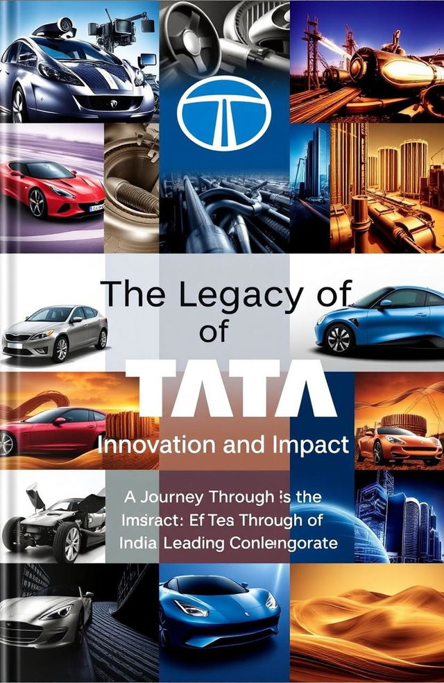 A captivating book cover design for a publication about Tata Group, featuring the iconic Tata logo prominently at the top