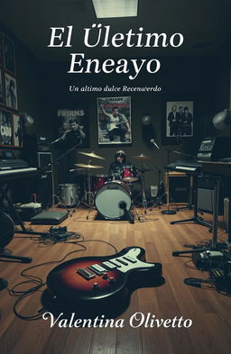 A music rehearsal room filled with various musical instruments, like a drum set, keyboard, and microphones