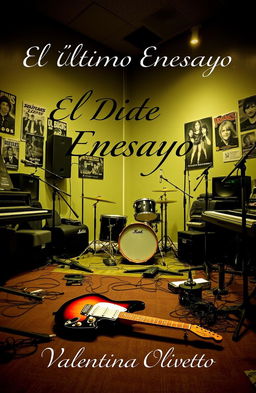 A music rehearsal room filled with various musical instruments, like a drum set, keyboard, and microphones