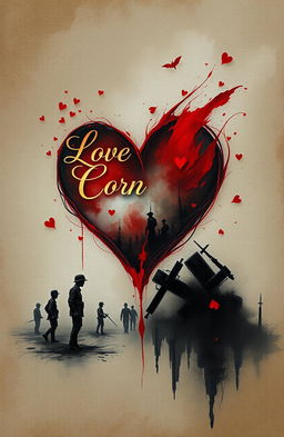 A captivating book cover design for a poetry collection themed around love, war, and sadness