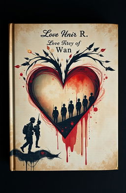 A captivating book cover design for a poetry collection themed around love, war, and sadness