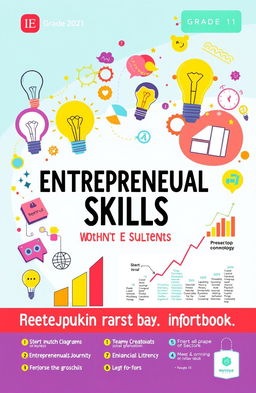 A visually engaging workbook cover design for an entrepreneurial skills lesson plan aimed at Grade 11 students