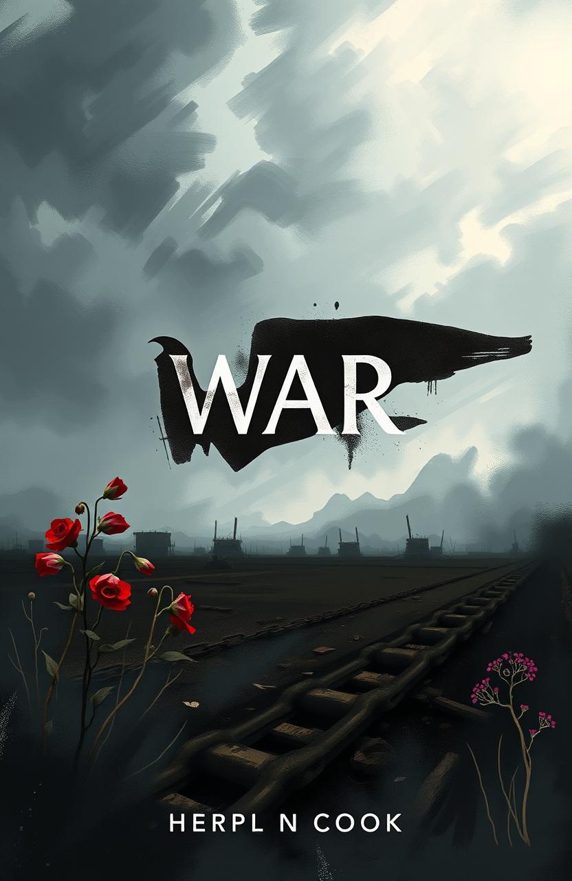 A poignant and striking book cover for a poetry collection focused on themes of war and sadness