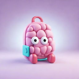 A cute 3D backpack design featuring an illuminated brain icon as the logo.