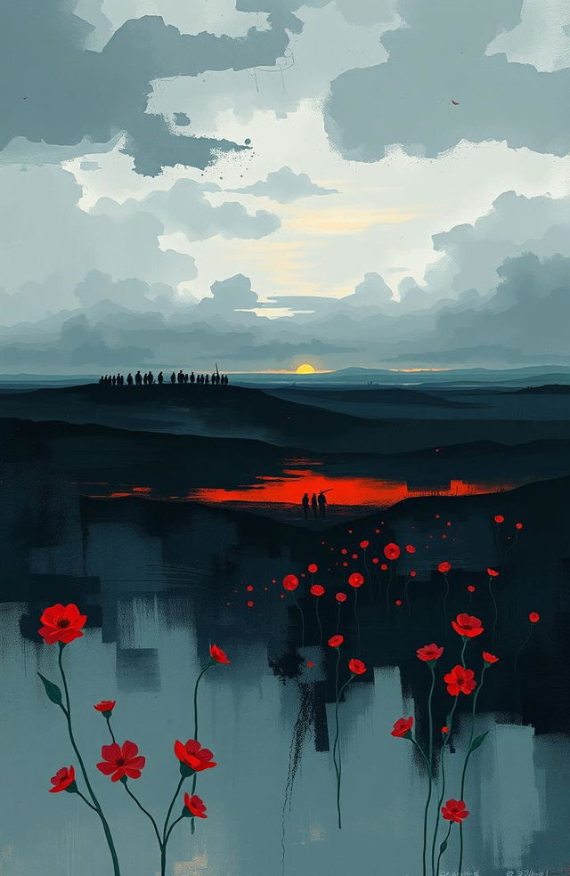 A poignant book cover depicting a war scene infused with deep sadness