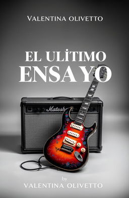 A black and white background featuring a vibrant electric guitar and its amplifier, creating a striking contrast