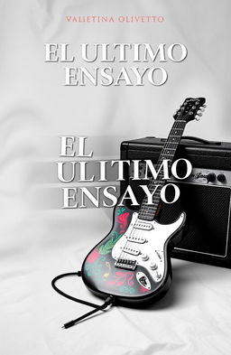 A black and white background featuring a vibrant electric guitar and its amplifier, creating a striking contrast