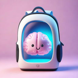 A 3D backpack with a window, revealing a cute, illuminated brain inside.