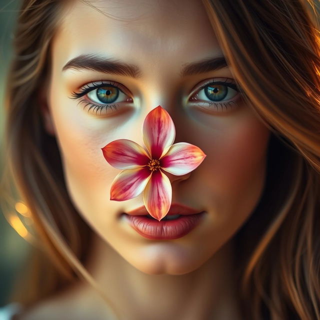 A close-up portrait of a young woman with a serene expression, her face beautifully framed by soft, flowing hair