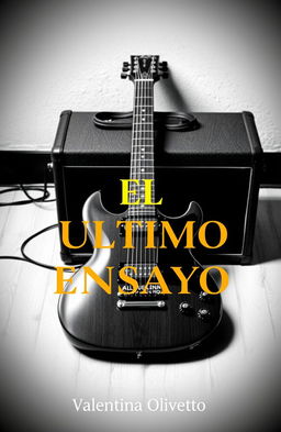 A striking image featuring a black and white background, with the only element in vibrant color being an electric guitar along with its amplifier