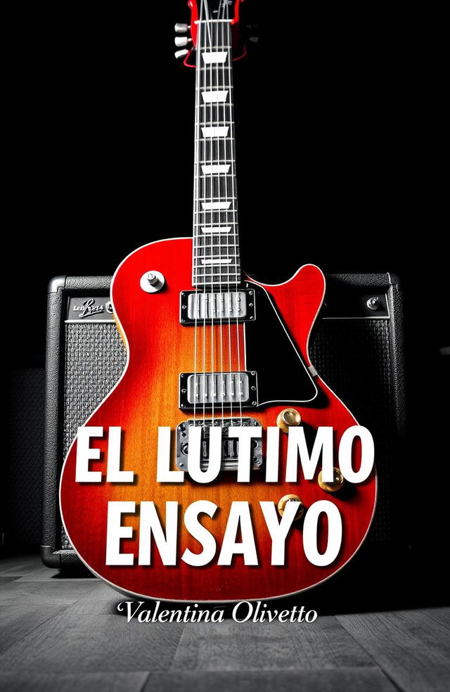 A striking image featuring a black and white background, with the only element in vibrant color being an electric guitar along with its amplifier