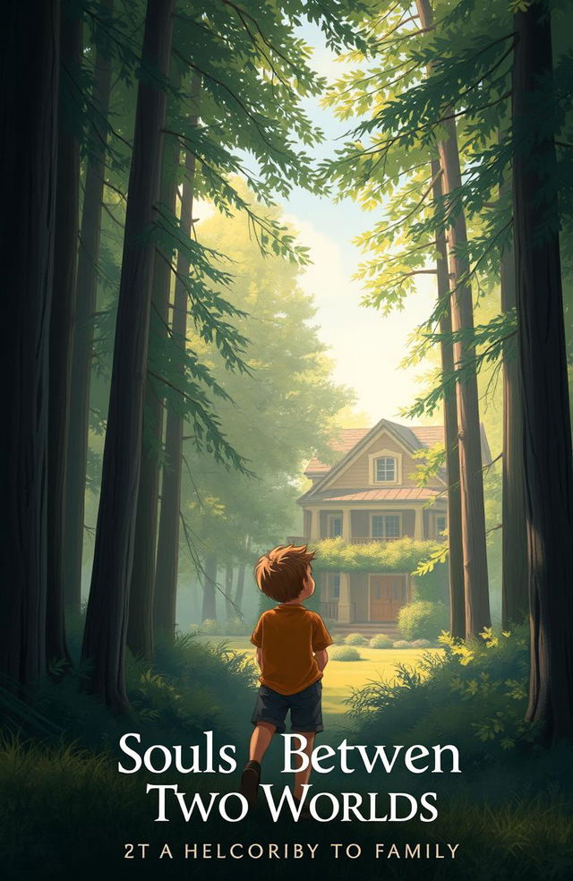 A boy standing at the edge of a forest, looking contemplatively into the distance, symbolizing his journey from solitude to family