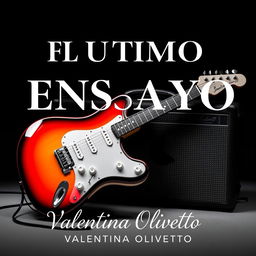 A captivating image featuring a black and white background, with the vibrant colors of an electric Stratocaster guitar in a striking orange and black gradient taking center stage alongside its amplifier