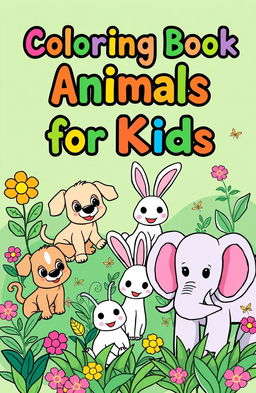 A vibrant illustration of several adorable animals in a lush green background, perfect for a children’s coloring book