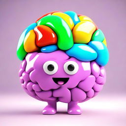 An adorable 3D character in the form of a vibrant, illuminated brain.