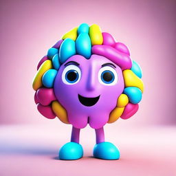 An adorable 3D character in the form of a vibrant, illuminated brain.