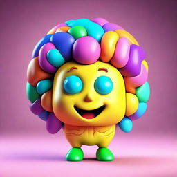 An adorable 3D character in the form of a vibrant, illuminated brain.