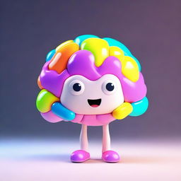 An adorable 3D character in the form of a vibrant, illuminated brain.