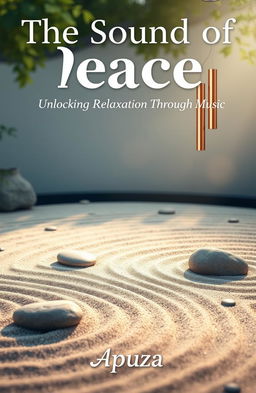 A beautiful Zen garden scene depicting raked sand patterns with smooth stones scattered throughout