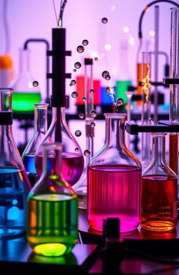An abstract representation of electroanalytical techniques in chemistry, showcasing various colorful chemical reactions