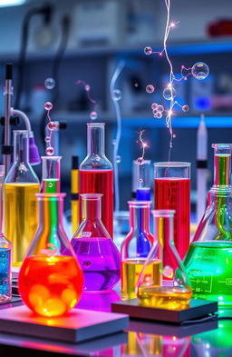 An abstract representation of electroanalytical techniques in chemistry, showcasing various colorful chemical reactions