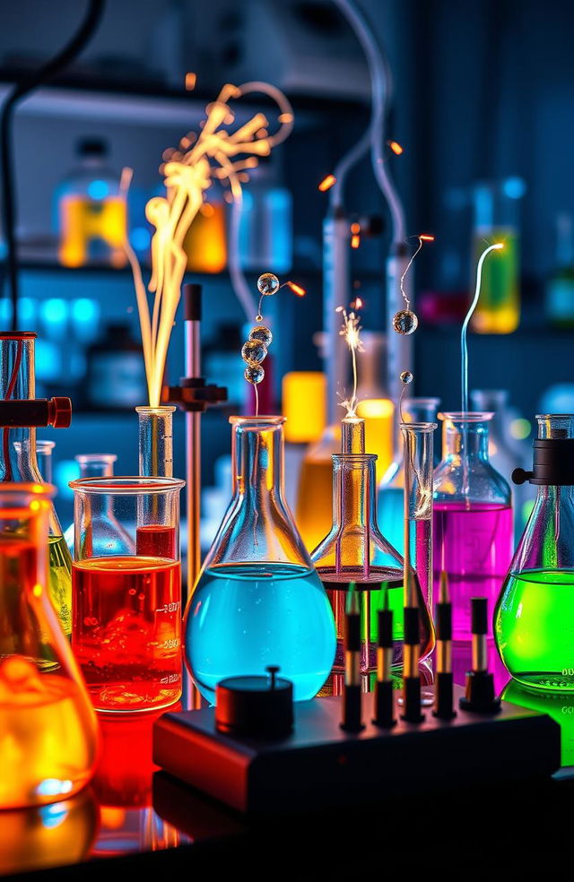 An abstract representation of electroanalytical techniques in chemistry, showcasing various colorful chemical reactions