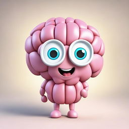 Create a charming 3D character modelled in the form of a cute brain.