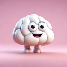 Create a charming 3D character modelled in the form of a cute brain.