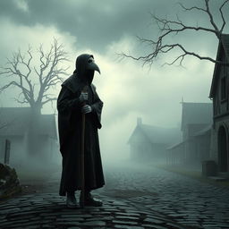 A hauntingly beautiful depiction of the Black Death, showcasing a medieval village ravaged by the plague