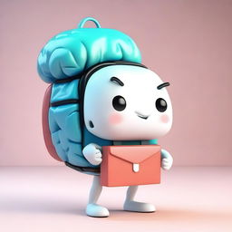 A cute 3D character in the form of a brain, wearing a stylish backpack.