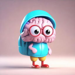 A cute 3D character in the form of a brain, wearing a stylish backpack.