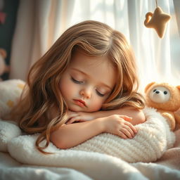 A cute girl peacefully sleeping in a cozy bedroom setting