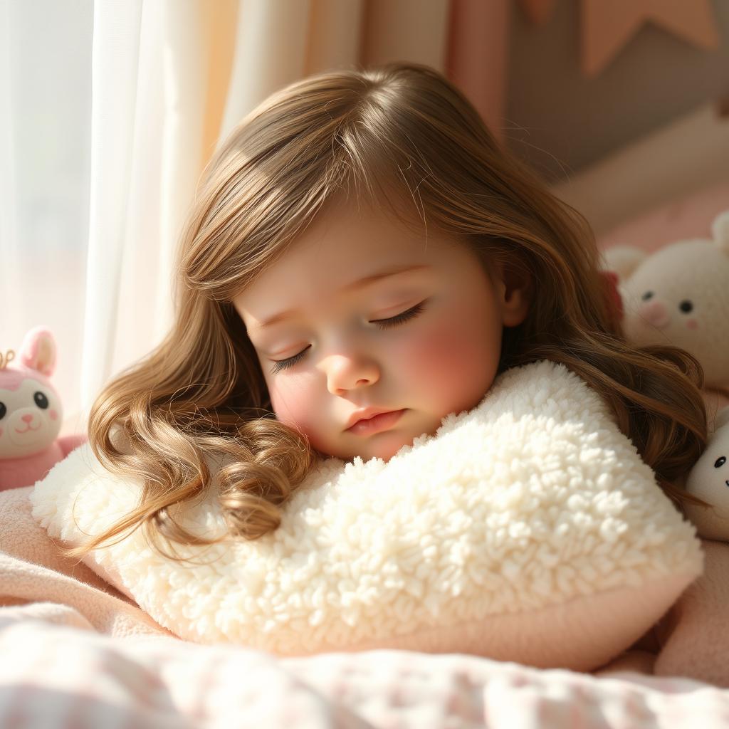 A cute girl peacefully sleeping in a cozy bedroom setting