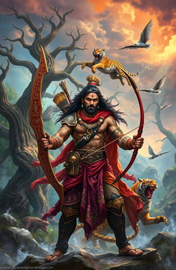 An epic scene inspired by Hindu mythology, titled 'Hunter Drager'