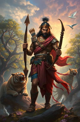 An epic scene inspired by Hindu mythology, titled 'Hunter Drager'