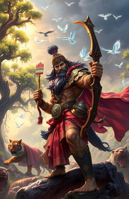 An epic scene inspired by Hindu mythology, titled 'Hunter Drager'