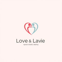A minimalist logo design for a dating website, featuring a simple heart symbol intertwined with two abstract figures representing couples