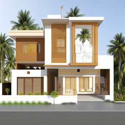 Generate a 3D model of an east-facing 30ft x 60ft floor plan, designed according to residential architectural trends in India.