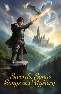 A captivating fantasy adventure novel cover titled 'Swords, Songs and Mystery'
