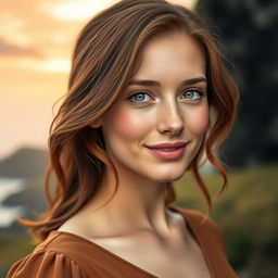 A portrait of a woman with soft, natural facial features radiating warmth and kindness