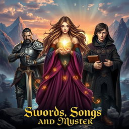 A fantasy adventure novel cover titled 'Swords, Songs and Mystery'